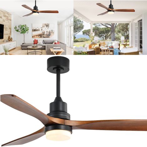 Ventilatore a soffitto, diametro 132 cm, 3 pale in legno massello, 6 velocità del vento regolabili, illuminazione LED regolabile 3 colori