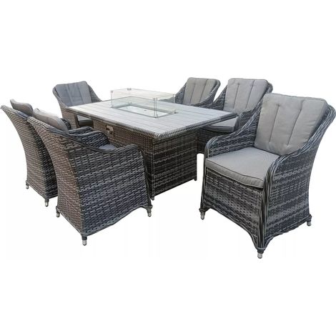 6 Seater Rattan Fire Pit Garden Furniture - Rectangular Fire Pit Table (1/5)