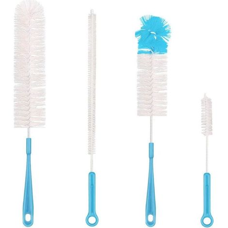 4 Pcs Brosse De Nettoyage De Bouteille Set Multifonctionnel Brosses Longue Brosse À Bouteille d'eau Nettoyant De Bouteilles-Bleu