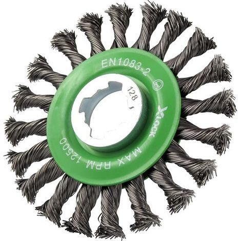 Faithfull X-LOCK Conical Wire Brush 115mm with M14x2 Thread, 0.50mm Stainless Steel Wire for Power Tools