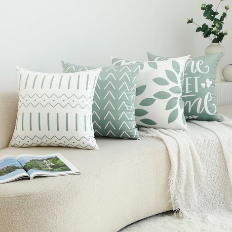 Lot de 4 Housses de Coussin carrées pour extérieur, terrasse, Jardin, Banc, Salon, canapé, décoration Style Ferme, 40 x 40 cm, Vert Clair (1/5)