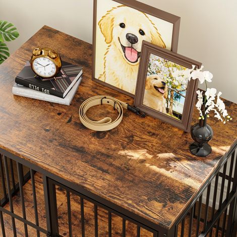 Cage pour chien modulaire en meuble avec 3 portes, buffet TV ou table de chevet 2-en-1, plateau étanche, système modulable, dimensions extérieures 84x56x66 cm, marron rétro (1/4)