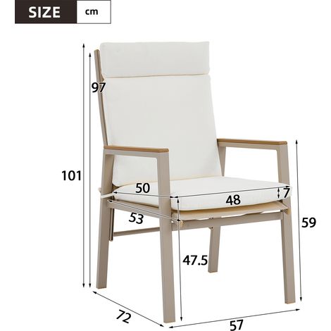 Set de 2 fauteuils de jardin respirants, accoudoirs en bois composite, assise en tissu Teslin, cadre en acier galvanisé, teintes kaki et beige, pour terrasse ou balcon (1/5)
