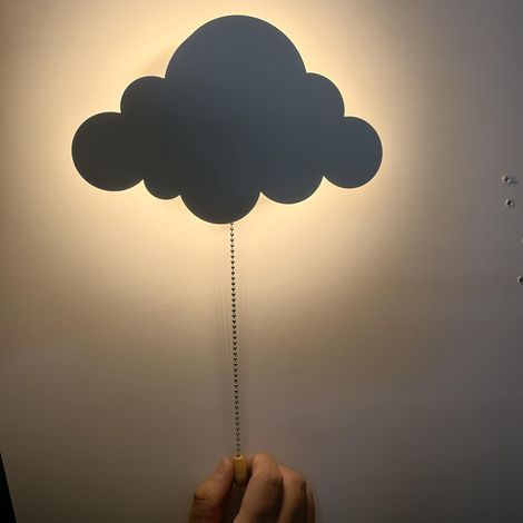 Bardusch - Applique Murale LED Enfant 5W Nuage/Étoile Applique LED Veilleuse à Tirette Lumière Chaude Douce, Double Alimentation USB/Piles, en Fer Blanc (Nuage) (1/5)