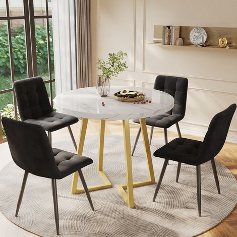 Conjunto de mesa y sillas de 5 piezas, mesa redonda de 80 cm, 4 sillas de terciopelo DESVIAE (1/5)