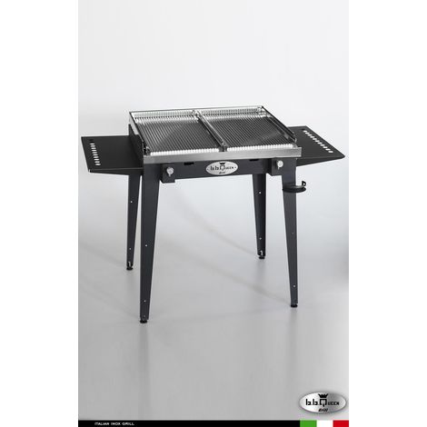 Grill 8.6 Inox Piastra ondulata - Grigio antracite - Con portapiatti - Senza paraschizzi - Senza kit mensola e ruote - barbecue, griglia, giardino, carne, a gas, acciaio made in Italy