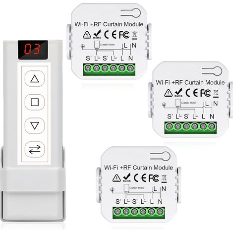 Kit de commande de volet roulant sans fil, module d'interrupteur de volet roulant, 1 télécommande pour 3 modules récepteurs indépendants, interrupteur sans fil pour volets roulants, stores et stores (1/5)