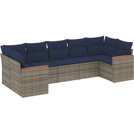 7-teiliges Gartensofa-Set mit Kissen, grau, Polyrattan vidaXL (1/5)