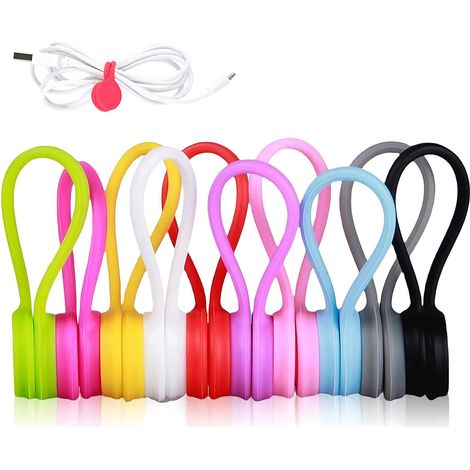 Cable Tie Magnétique - 10 Pièces - En Silicone Souple - Aimant Intégré - Pour Gestion Câbles USB Chargeurs Casques - Bureau Maison Voyage (1/5)