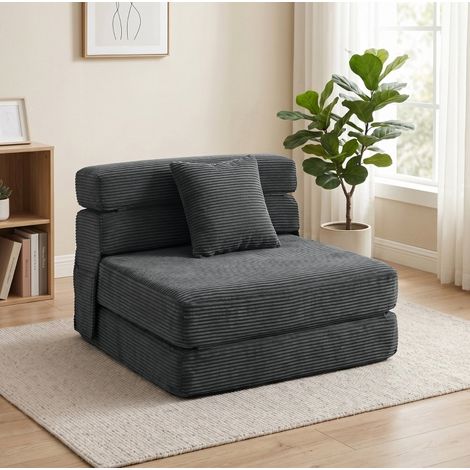 Poltrona da pavimento 2 in 1 in velluto a coste, con cuscino lombare, grigio scuro (1/5)