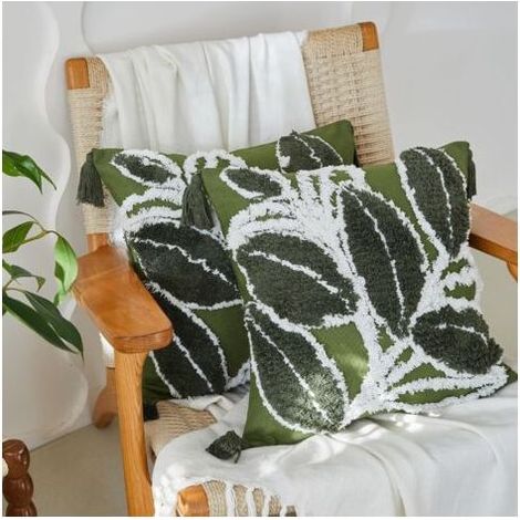 Taie D Oreiller - 45x45 Cm - Coton Jacquard Texturé Avec Pompons - Pour Canapé Lit Terrasse Voiture - Lot De 2 (1/5)