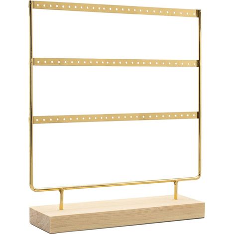 Organizador de joyas, expositor de pendientes de madera y metal, joyero vintage, joyero, joyero para pendientes (dorado, 3 niveles, grande)