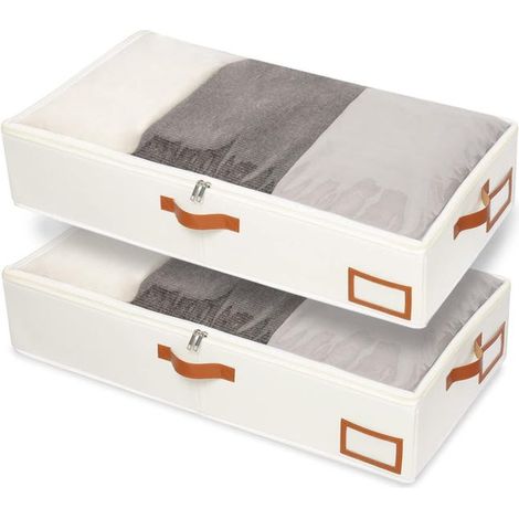 2 pezzi 804515 cm, beige, contenitori portaoggetti da riporre sotto il letto, borse porta abiti pieghevoli, con finestra trasparente e cerniera (1/5)