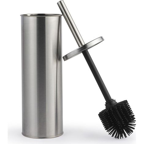WC-Bürste mit Halter – 1 Set – Edelstahl und Silikon – Hygienische, spritzwassergeschützte Reinigung – Für moderne Badezimmer – Diskretes, geschlossenes Design (1/4)