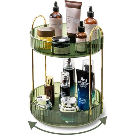 Organisateur de Maquillage Rotatif - Vert - Solution de Rangement Rotatif 360° - 2 Étages Grande Capacité - pour Salle de Bain et Table de Maquillage (1/5)