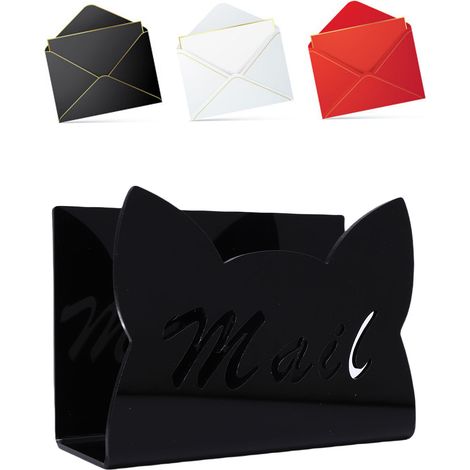 Rangement lettres bureau Porte-lettres acrylique forme chat noir pour maison bureau, antivol modèle N1 15x5.5x10cm 190g 1x, par A (1/5)
