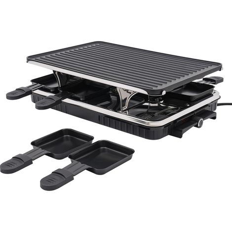 Raclette Tischgrill,1300W Indoor Elektrische Grillplatte,Koreanischer BBQ Grill 2 in 1 mit 8 Käsepfannen & Holzspatel, Antihaft Elektrogrill,Elektrischer Barbecue-Grill,für 8 Personen,Ideal für Partys