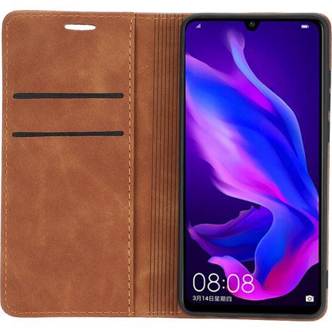 Étui de téléphone en cuir TPU de style portefeuille à clapet avec 3 emplacements pour cartes pour Huawei P30Lite marron