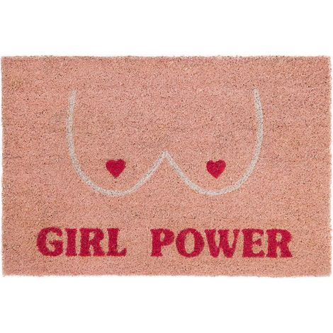 Tapis intérieur en Noix de Coco. Paillasson antidérapant en PVC. Paillasson Peint à la Main. Taille : 70 cm x 40 cm. (Girl Power, Rose) (1/5)