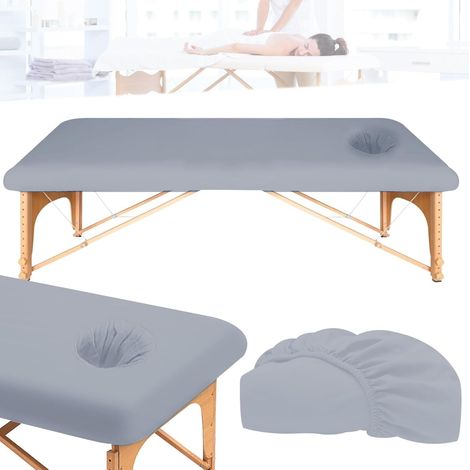 Housse de bain de massage 190 x 80 cm avec trou lavable et élastique, anti-salissure, utilisée pour les lits de beauté et de traitement (gris (1/5)