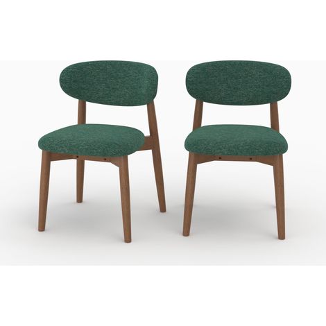 Lot de 2 chaises en tissu vert sapin et bois d'hévéa foncé - Yuna (1/5)