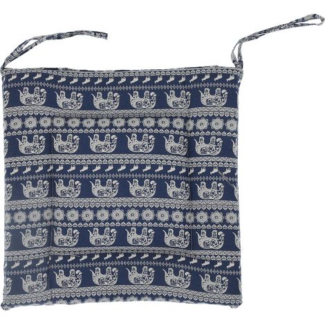 Coussin de chaise simple, en pur coton et lin, épais, antidérapant, doux, pour le sol (éléphant bleu) (1/5)
