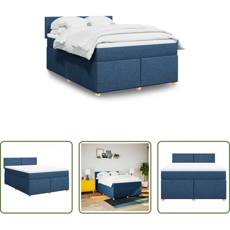 vidaXL Surmatelas -  Sommier à lattes de lit avec matelas Bleu 140x190 cm Tissu (1/5)