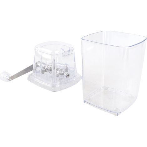 Trituradora de hielo manual para uso doméstico con cuchillas de acero inoxidable y recipiente portátil transparente, libre de BPA, para cócteles y platos congelados. (1/5)
