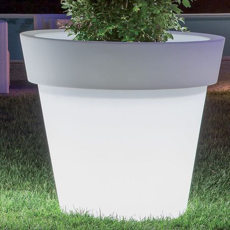 Vaso luminoso moderno di design Ø80 H70 in polimero resistente con LED bianco per interno ed esterno - Made in Italy - Monacis (1/2)