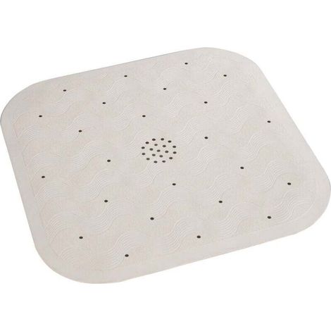 Duschmatte, rutschfeste Badematte mit Wasserablauf, Naturkautschuk, 54 x 54 cm, beige