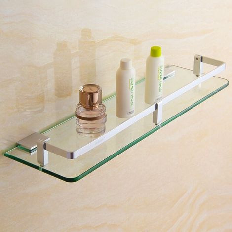 Étagère murale en verre pour salle de bain - Étagère de lavabo en verre avec rails coulissants chromés - Étagère de douche 50 x 14 cm - Rangement pour accessoires de salle de bain (1/4)