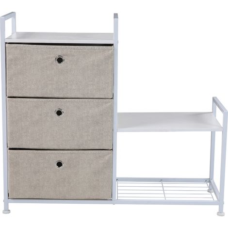 SVITA RUNA Etagère 3 tiroirs système d'étagères universel tiroirs en métal intissé blanc/beige (1/4)