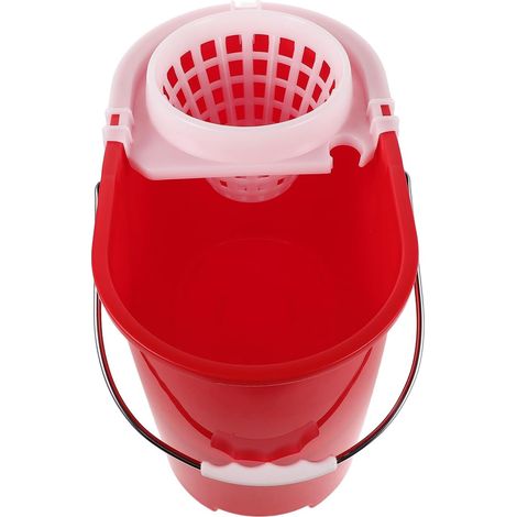 Seau à Serpillière Rond en Plastique Rouge pour Usages Commerciaux et Hôtels, Conception en Main-d'œuvre et Efficacité de Nettoyage Améliorée (1/5)