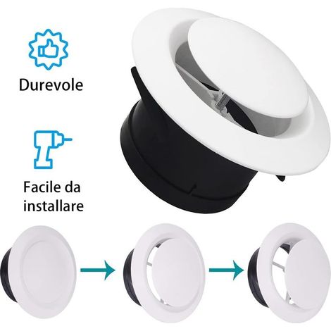 Couvercle pour conduits de ventilation, diffuseur au plafond, soupape d'alimentation d'échappement, prise d'air anémosté, couvercle pour tuyau de ventilation, 75 mm (1/5)