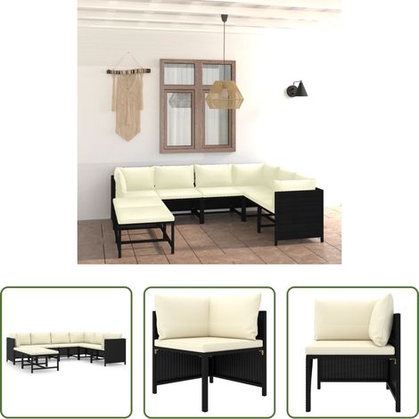 Poly Rattan - 8-tlg. Garten-Lounge-Set mit Kissen Poly Rattan Schwarz (1/5)