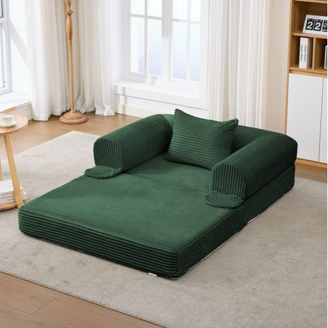 Divano letto singolo 2 in 1 in tessuto verde OKMYHOME (1/5)