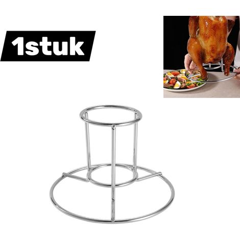 1 article - Supports poulet - Inoxy-résistant - Supports qualité non toxique - Accessoires BBQ - Convient pour poulet, diners, canards - Argenté (1/5)
