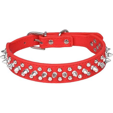 Collier pour chien à griffes larges réglables, collier en cuir PU avec rivets en forme de champignon, collier résistant pour animaux de compagnie - Rouge - Taille L 51 x 2,5 cm (1/5)