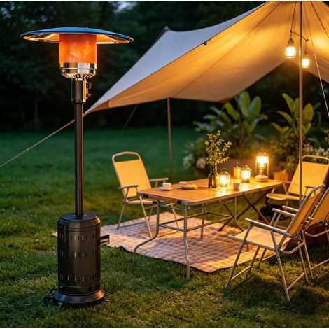 Chauffage extérieur au gaz 11 kW avec allumage piézo, chauffage de terrasse au propane mobile et réglable, sécurité anti-basculement, roues, pour jardin et événements – CHICFURN (1/5)