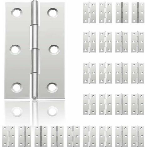24Pcs Petit Charnières pour Portes, Charnière Inox, DIY Charnières de Portes pour Porte Placard Charnière Piano Boîtes à bijoux La Maison Meubles Matériel Armoire(44mmX32mm) (1/5)