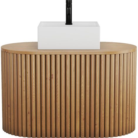 Mobile bagno sospeso con lavabo quadrato 90 cm in Teak - TOWARI (1/3)