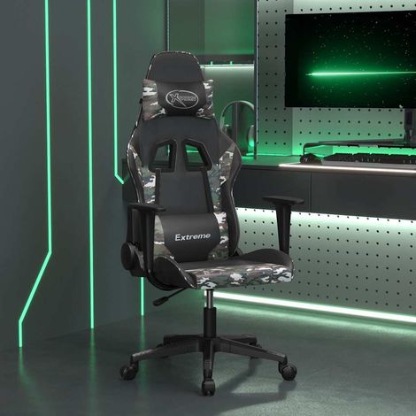 vidaXL Silla gaming de masaje cuero sintético negro y camuflaje (1/5)