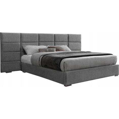 Lit gris 160cm en tissu avec grande tête de lit VIORNE - Sans option (1/5)