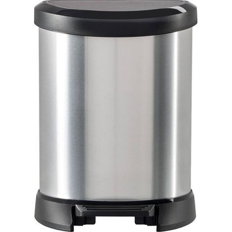 Papelera Dmora Suni 25x21x28h cm Plata Capacidad 5 lt, Cubo de Basura, Estructura Negra