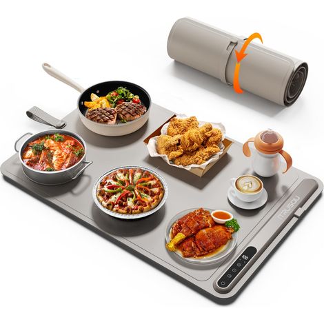 Chauffe Plat Électrique, Plaque Chauffante Pliable Flexible avec Température Réglable et Minuteur de 3 Heures, Chauffe Assiette à Réchaud pour Buffets Fêtes Banquet (1/5)