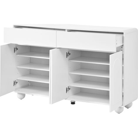 Wohnzimmer-Sideboard in Weiß mit geschwungenen Türen, 2 Schubladen, 4 Türen (1/5)