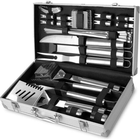 ZOLGINAH 26Pcs Kit de Barbecue Portable, Ustensiles Barbecue, Kit Barbecue Ustensiles en Acier Inoxydable, Accessoire Barbecue pour Jardin, Camping, Voyage, Cadeau de Noël Idéal pour Homme (1/3)