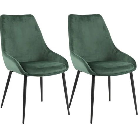 Lot de 2 chaises en velours vert foncé – Revêtement 100% polyester – Piètement métal noir – Hauteur d'assise 46 cm – Largeur 51 cm – Meubletmoi (1/5)