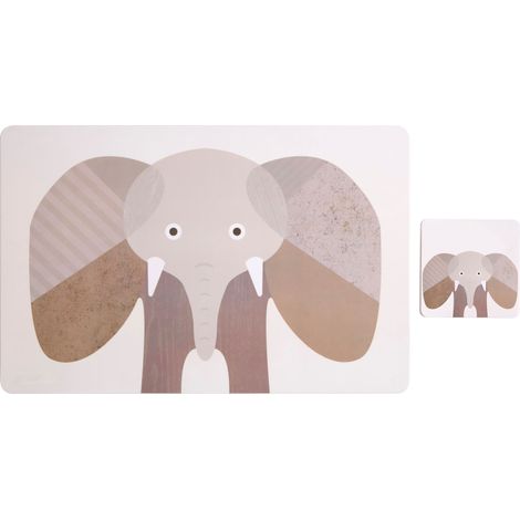 Premier Housewares Placemats And Coaster Rectangle Elephant Sets 2 Leather Table Mats And Coasters Set Contemporary Safari Coasters Durable Printed Coasters Set Of 2 w44 x d29 x h1cm (1/3)
