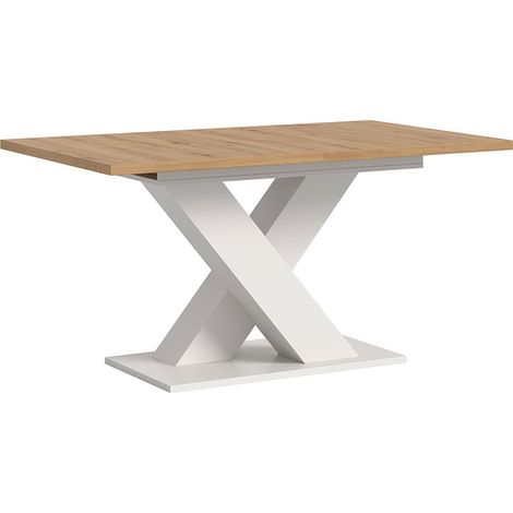 Motion table de salle à manger pieds X 90x150/190 cm avec 1 rallonge chêne décor, blanc. (1/5)